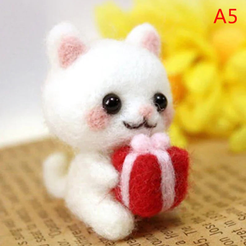 HULIANFU Non-Finished Felt Kit Cute Animal Collection Panda Squirrel Cat Penguin Doll Wool Felt Poked Kitting DIY Felting Materials - Deanwangkt