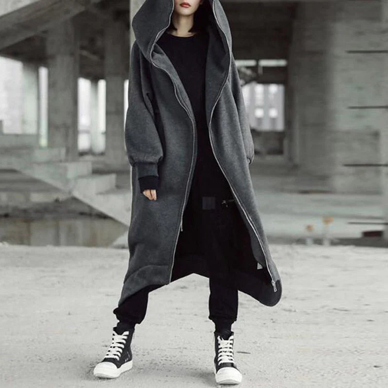 ZANZEA Winter Women Hooded Coats Female Long Sleeve Zip Long Jackets Oversized Fleece Overcoats Windbreakers Jackets Coats - Deanwangkt