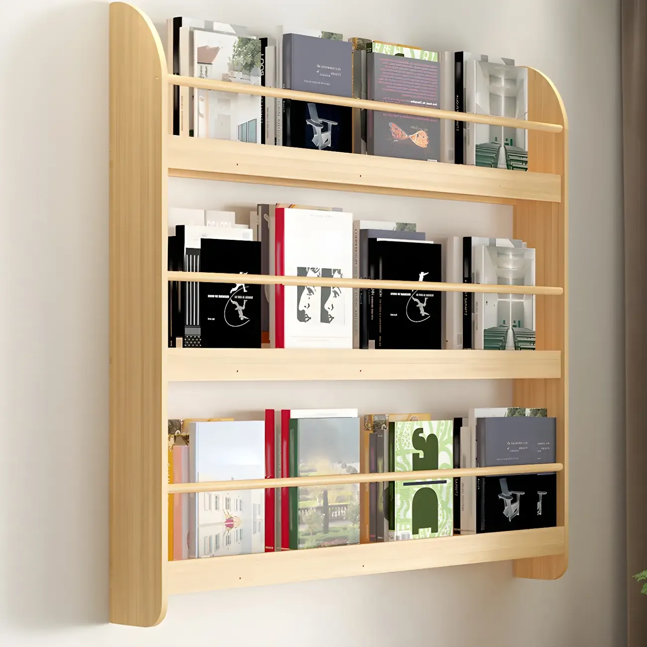 Modern Slim Wood Wall-Mounted Bookshelf