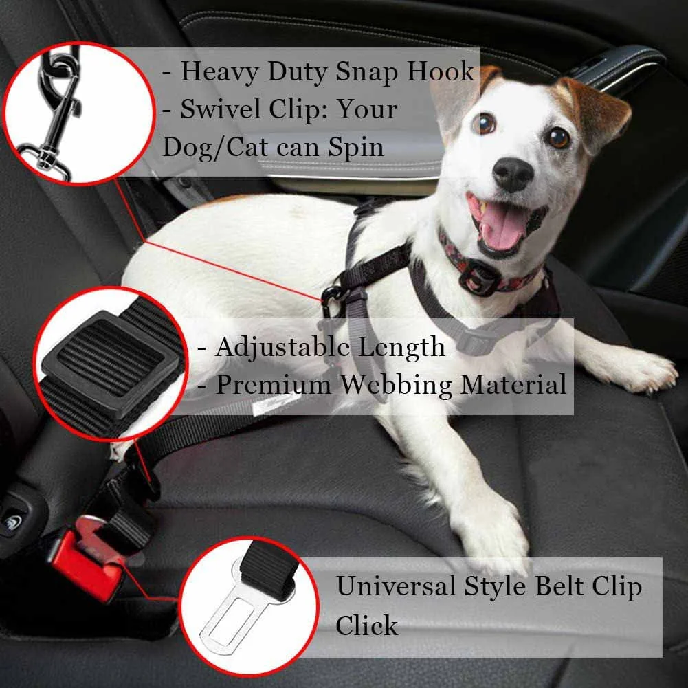 HULIANFU Pet Dog Cat Car Seat Belt Dog Accessories Adjustable Harness Lead Leash Small Medium Travel Clip Puppy Collar Leash Pet Supplies - Deanwangkt