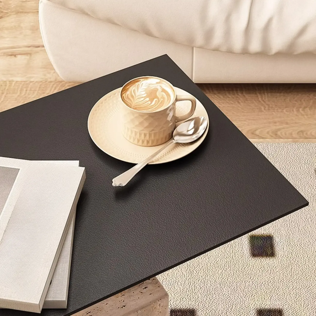 Modish Travertine Pedestal Metal Square Side Table