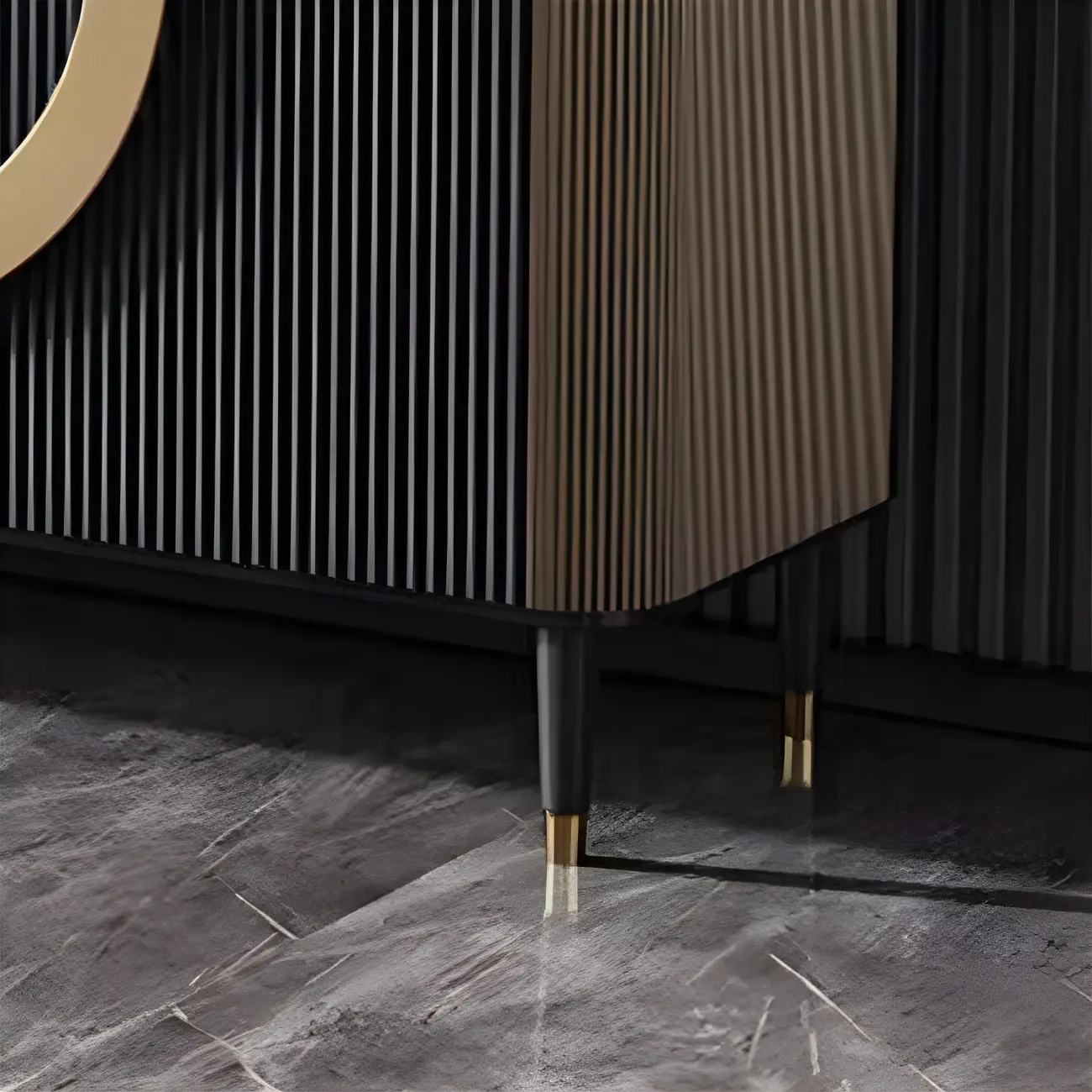 Glam Espresso Wood Buffet Table with Drawers & Cabinets