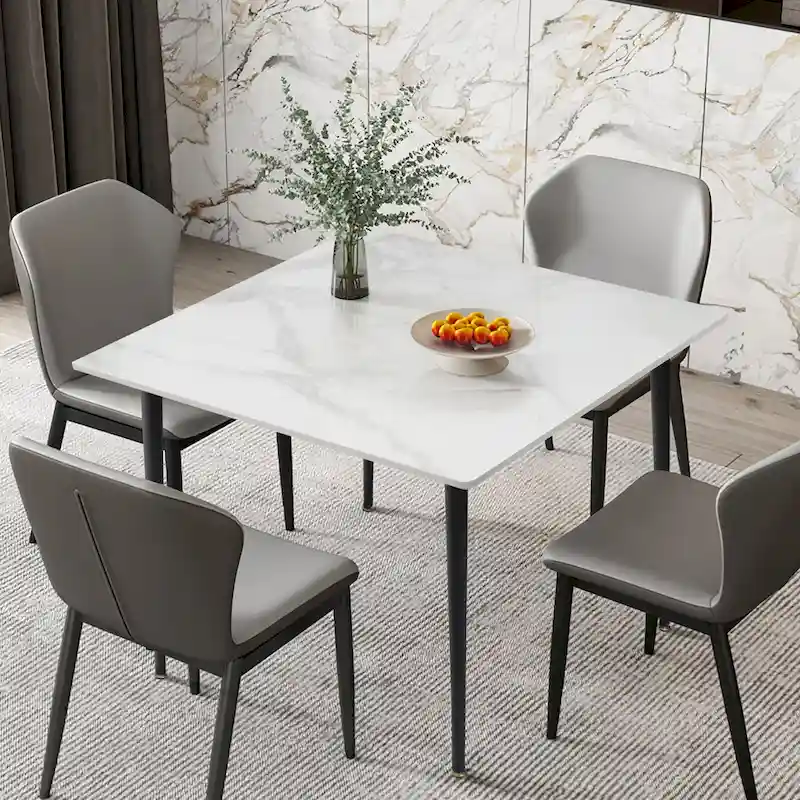 Modern Sintered Stone Marble Effect Table Top Kitchen Dining Table Square 4-Seat