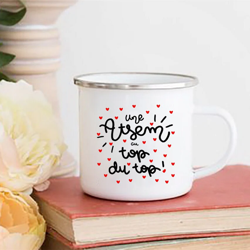 HULIANFU Merci Maîtresse/Atsem Print Coffee Mug Creative Enamel Cups Drinks Water Milk Cup Mug School Home Handle Drinkware Teacher Gifts - Deanwangkt