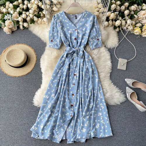 beach Red elegant sexy Dress women Summer Autumn V-neck polka dot midi dress waist split dress vestidos de fiesta clothes - Deanwangkt