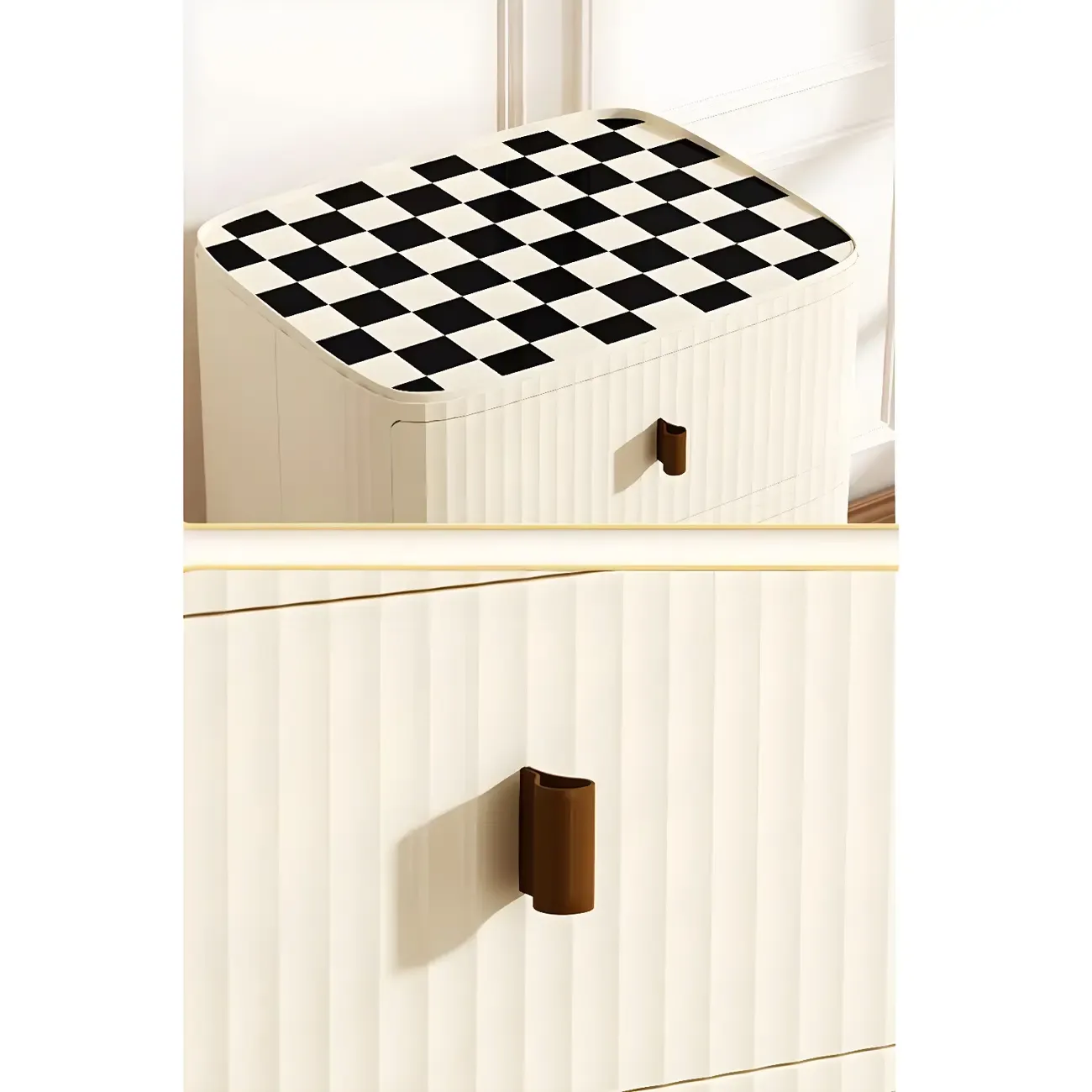 Modern Black And White Grid Top Nightstands with Drawers