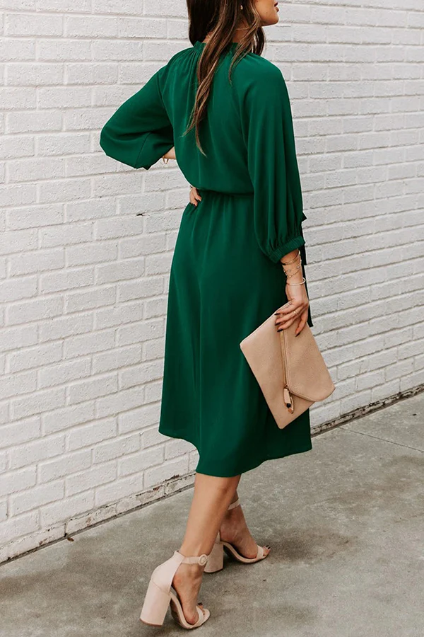 hulianfu Casual Solid Patchwork With Belt O Neck Waist Skirt Dresses - Deanwangkt