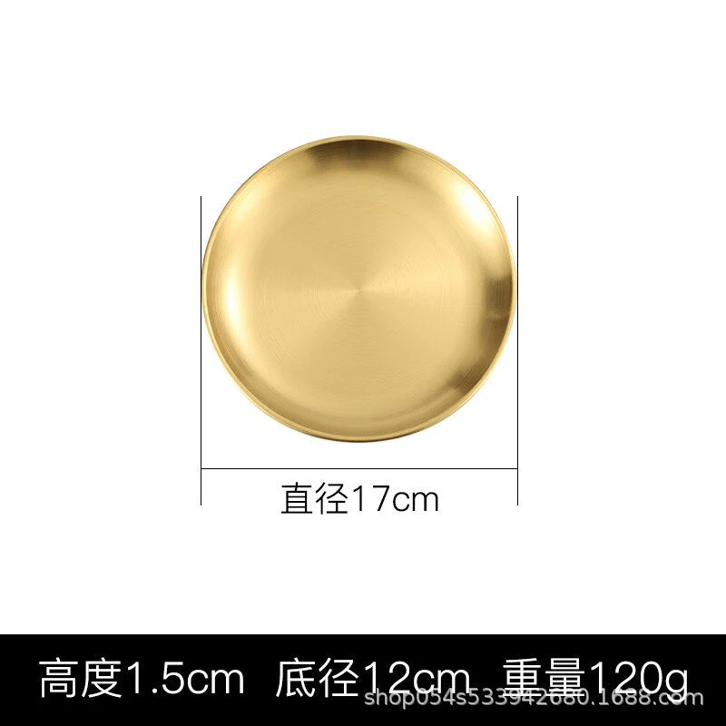 HULIANFU Korean stainless steel thickened disc Golden Cafe Tray Fruit Plate Cake Plate Bone Dish Dish Dish Shallow Plate - Deanwangkt