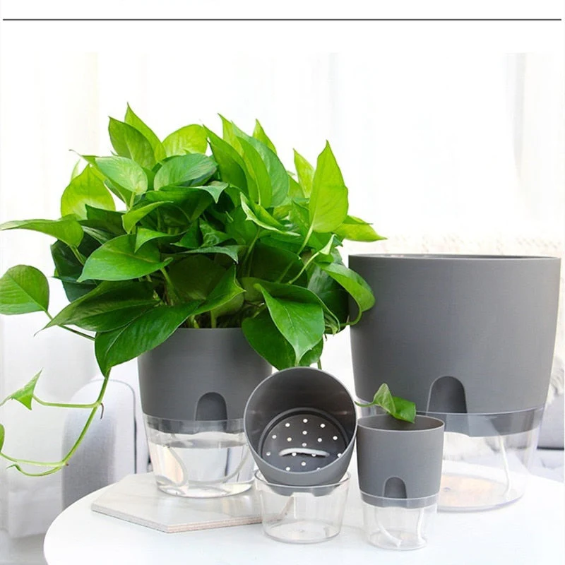 HULIANFU Lazy Self-watering Flowerpot Automatic Water Absorption Succulent Aquaculture Transparent Round Plastic Hydroponic Flowerpot - Deanwangkt