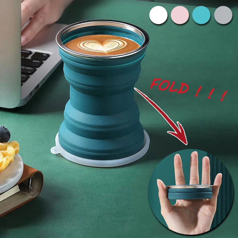 HULIANFU Portable Silicone Folding Water Cup Outdoor Heat Resistant Foldable Mug with Lid Collapsible Travel Drinking Cups for Camping - Deanwangkt