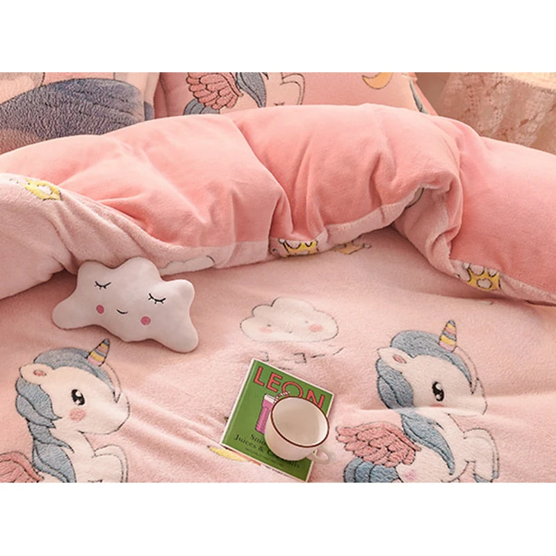 HULIANFU  WOSTAR Cartoon printed velvet duvet cover set super soft cozy plush adult kids bedroom double bed quilt cover luxury bedding set - Deanwangkt
