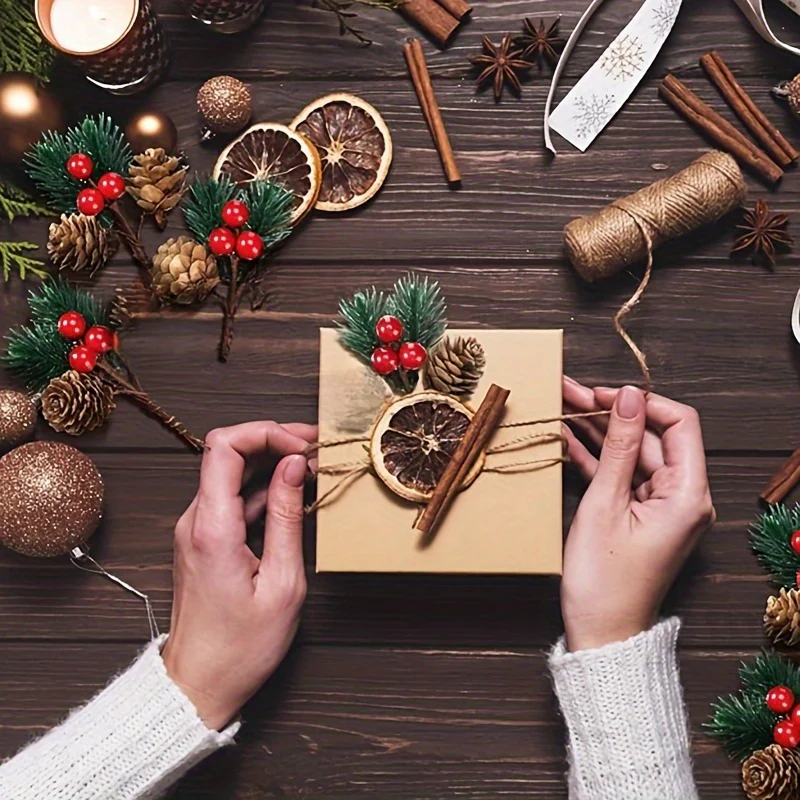 20pcs Christmas Berry Pine Cone Artificial Flowers Winter Christmas Decorations with Red Berries Pine Needles for Craft Table, Fireplace, Bar, Party, Holiday Decorations, and Essential Thanksgiving Christmas Decorations - Deanwangkt