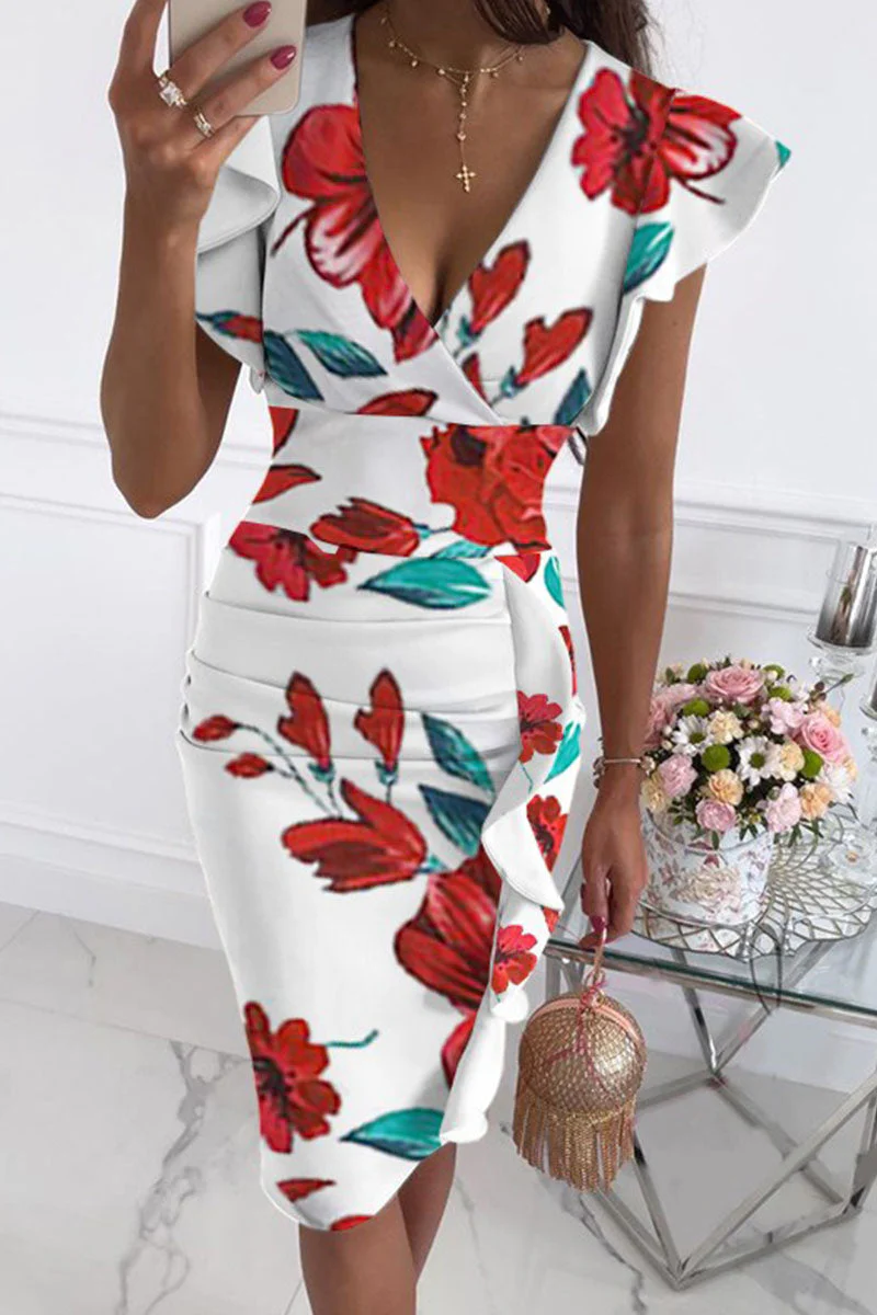 hulianfu Fashion Street Print Patchwork V Neck Pencil Skirt Dresses(10 Colors) - Deanwangkt