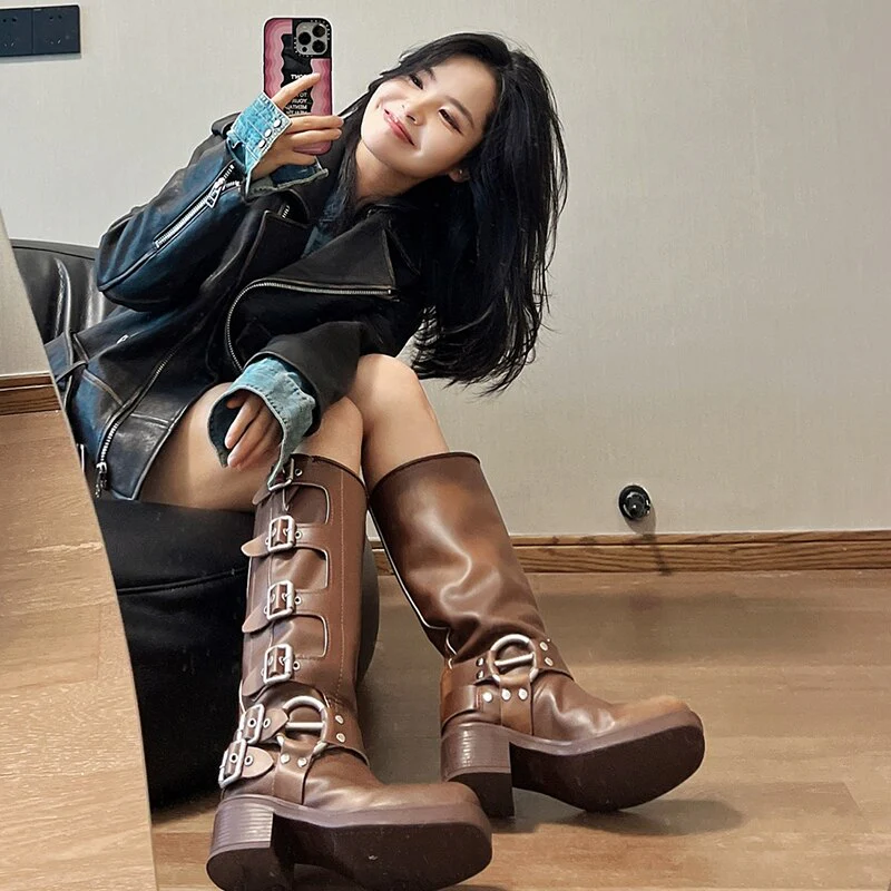 Large Size 42 Motorcycle Boots Women's INS Hot Sale Martins Shoes Platform Combat Botas Women Boots Trend  Goth Cowboy Boot - Deanwangkt
