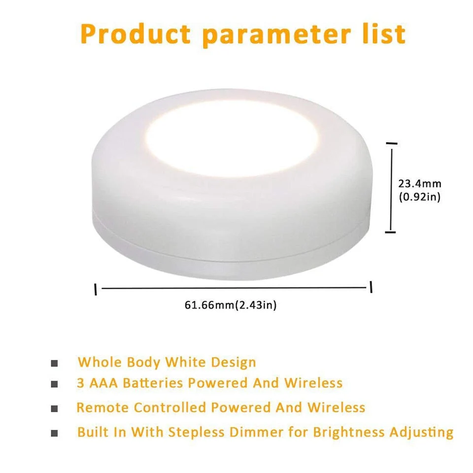 HULIANFU Wireless LED Under Cabinet Light Dimmable Touch Sensor RGB LED Puck Lights For Cupboard Wardrobe Stair Closet Hallway Night Lamp - Deanwangkt