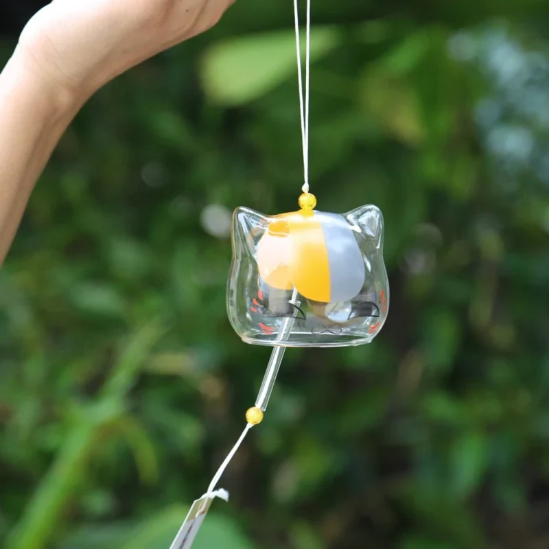 HULIANFU New Glass Cat Pattern Wind Chime Bell Japenese Home Garden Hanging Decor DIY Gift - Deanwangkt