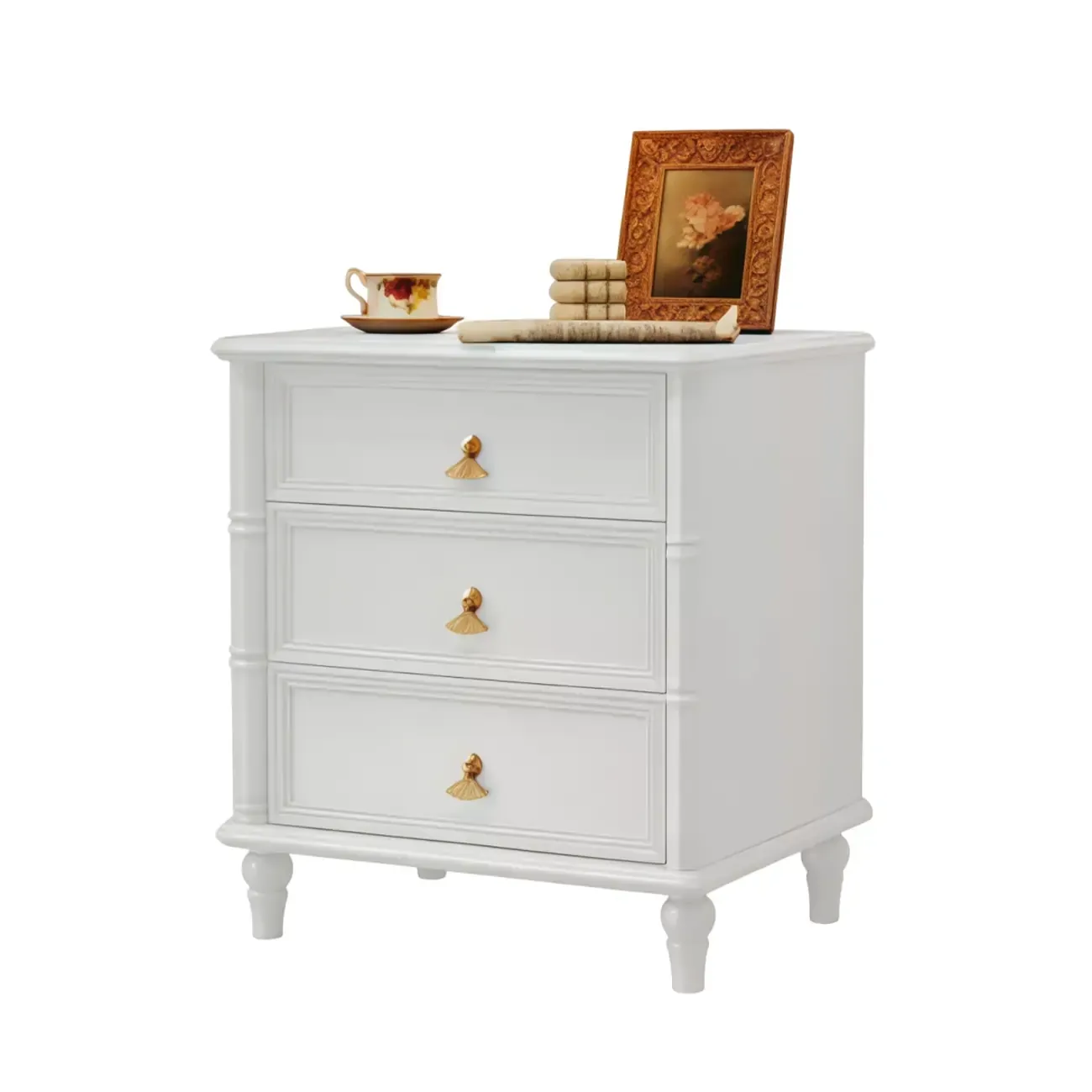 Traditional Rectangular Solid Wood 3-Drawer Black Nightstand