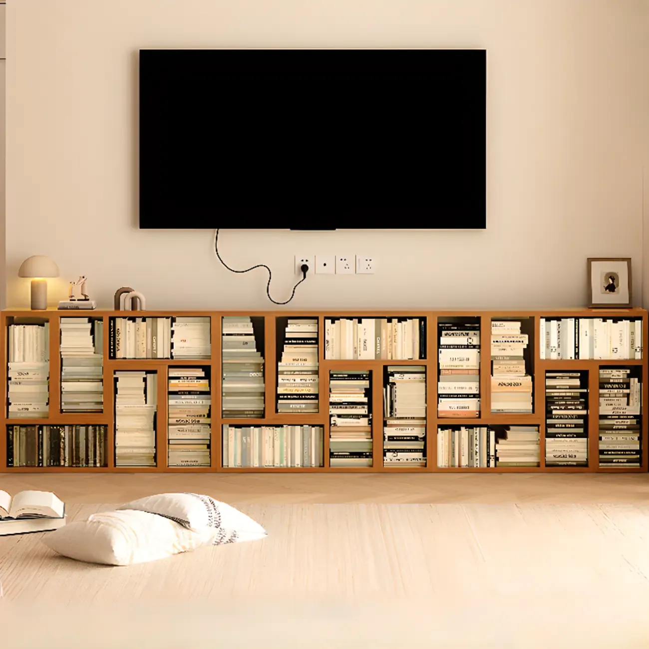 Rectangle Wooden Open Back Geometric Bookcase