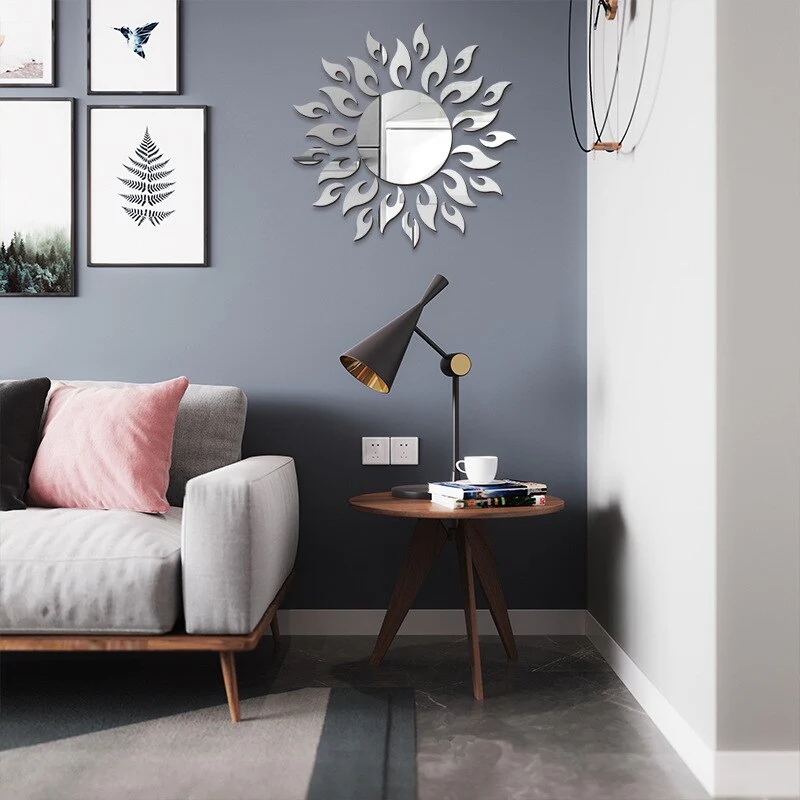 HULIANFU Sun Mirror Wall Sticker DIY Sun Flower Self Adhesive 3D Wall Decal Removable Mural Wallpaper for TV Background Art Home Decor - Deanwangkt