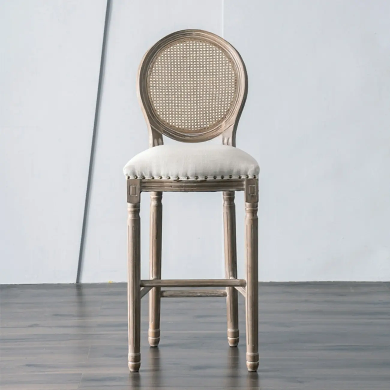 White French Country Solid Wood Counter Bar Stools with Back