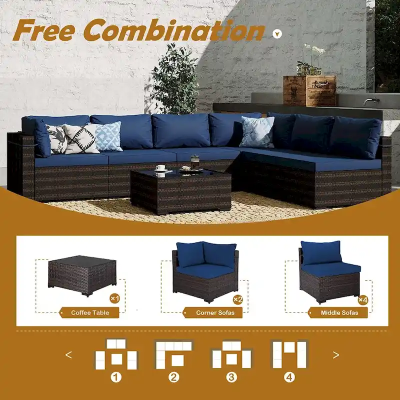 UPHA Cushioned 7-piece Conversation Sectional Patio Group Furniture
