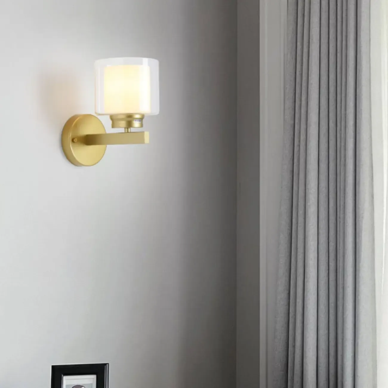 Modern Cylinder Brass Glass Shade Wall Sconce Light Fixture