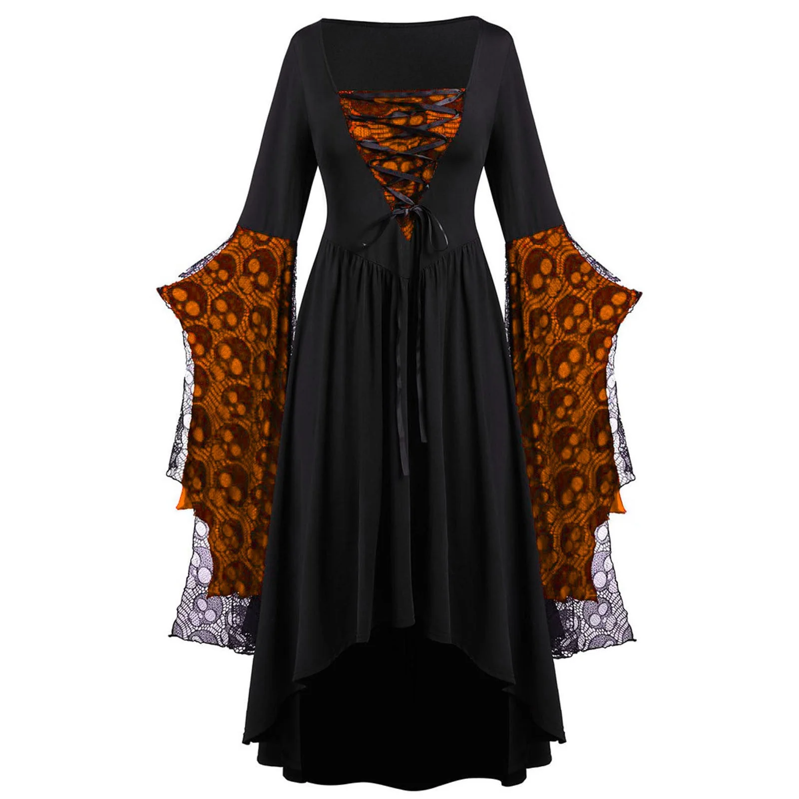 hulianfu Halloween Cosplay Forest Fairy Elf Elven Costume Medieval Renaissance Pagan Celtic Gothic Dress Women Maxi Gown Outfit Plus Size - Deanwangkt
