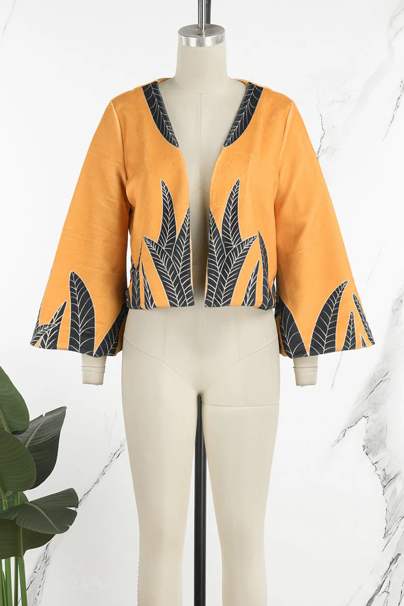 hulianfu Casual Print Patchwork Cardigan Collar Outerwear - Deanwangkt