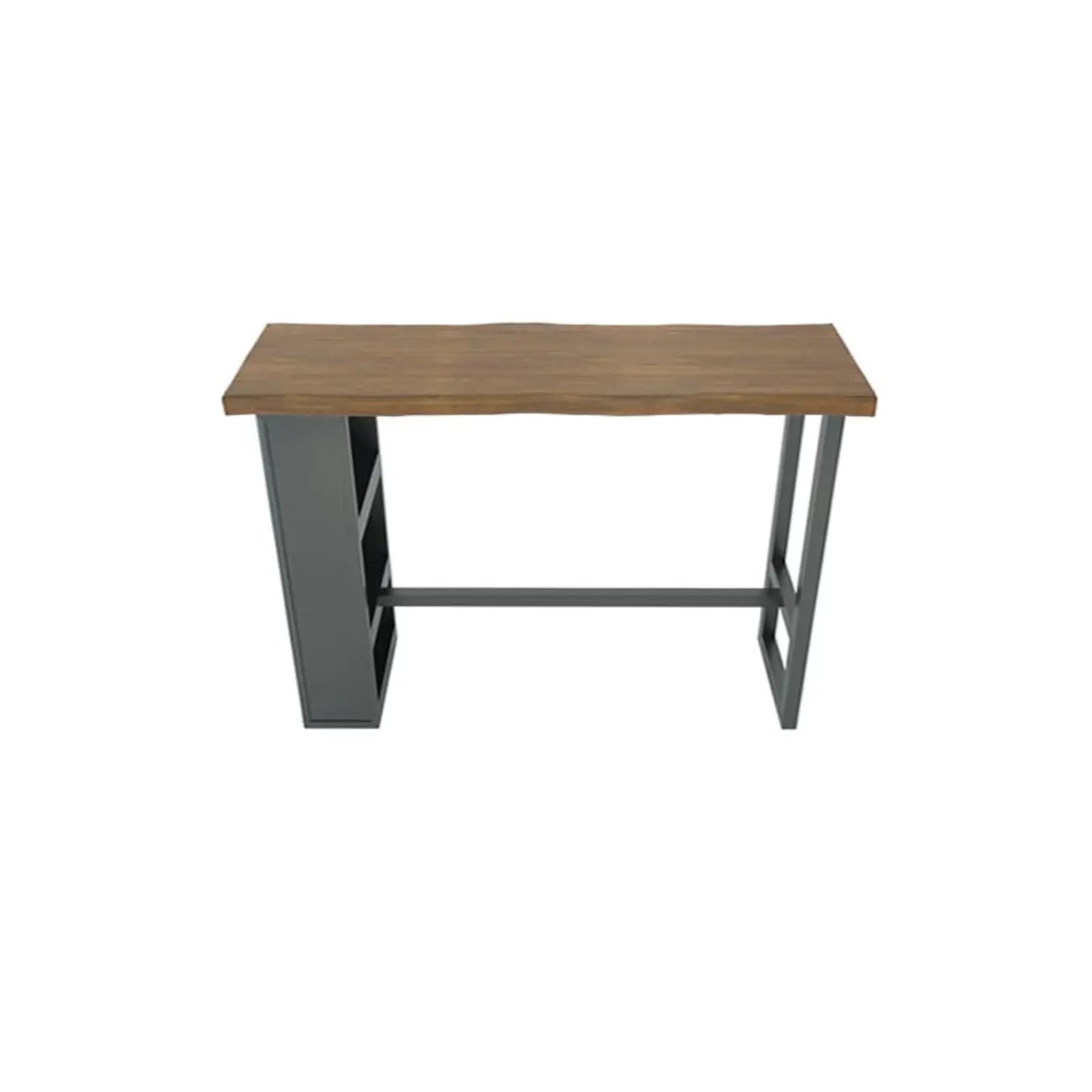 Industrial Brown Wooden Bar Height Table Metal Base with Shelves