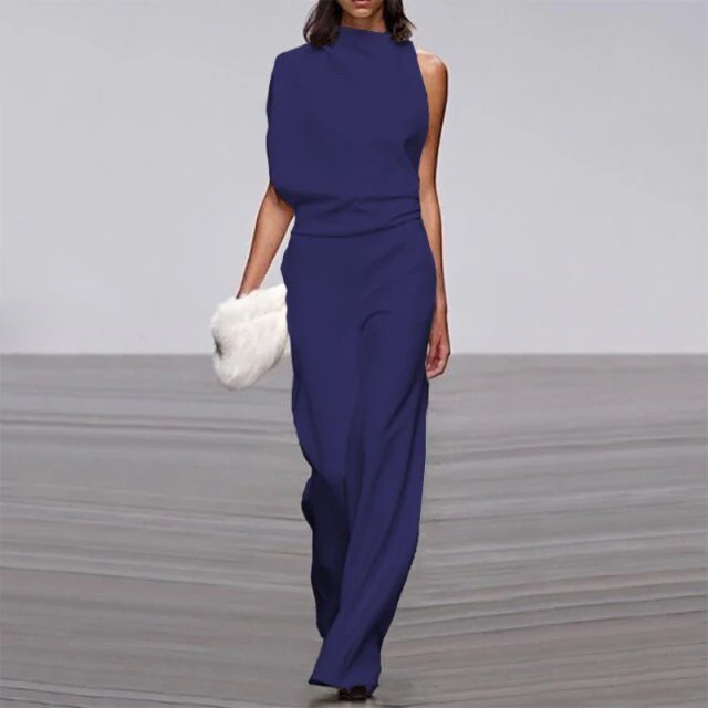 Elegant Woman Female Jumpsuit Overalls for Women women's Summer Solid Color Sleeveless Wide Leg Jumpsuits Loose Work Wear - Deanwangkt