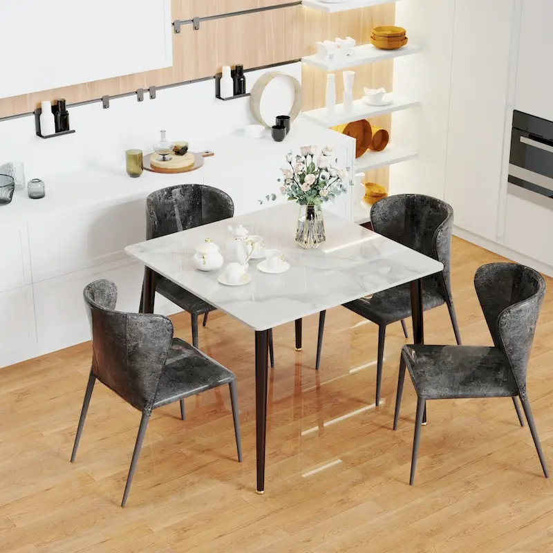 Modern Sintered Stone Marble Effect Table Top Kitchen Dining Table Square 4-Seat