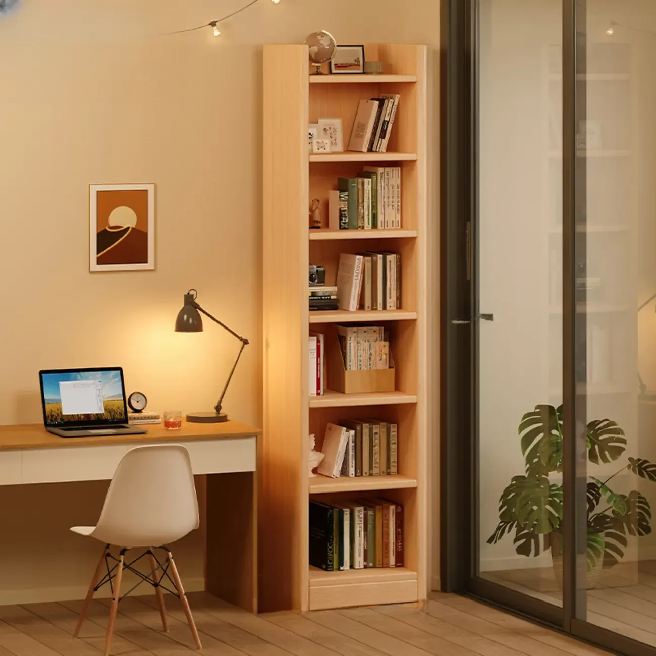 Rectangular Classic Nut-Brown Premium Wood 7-Shelf Bookcase