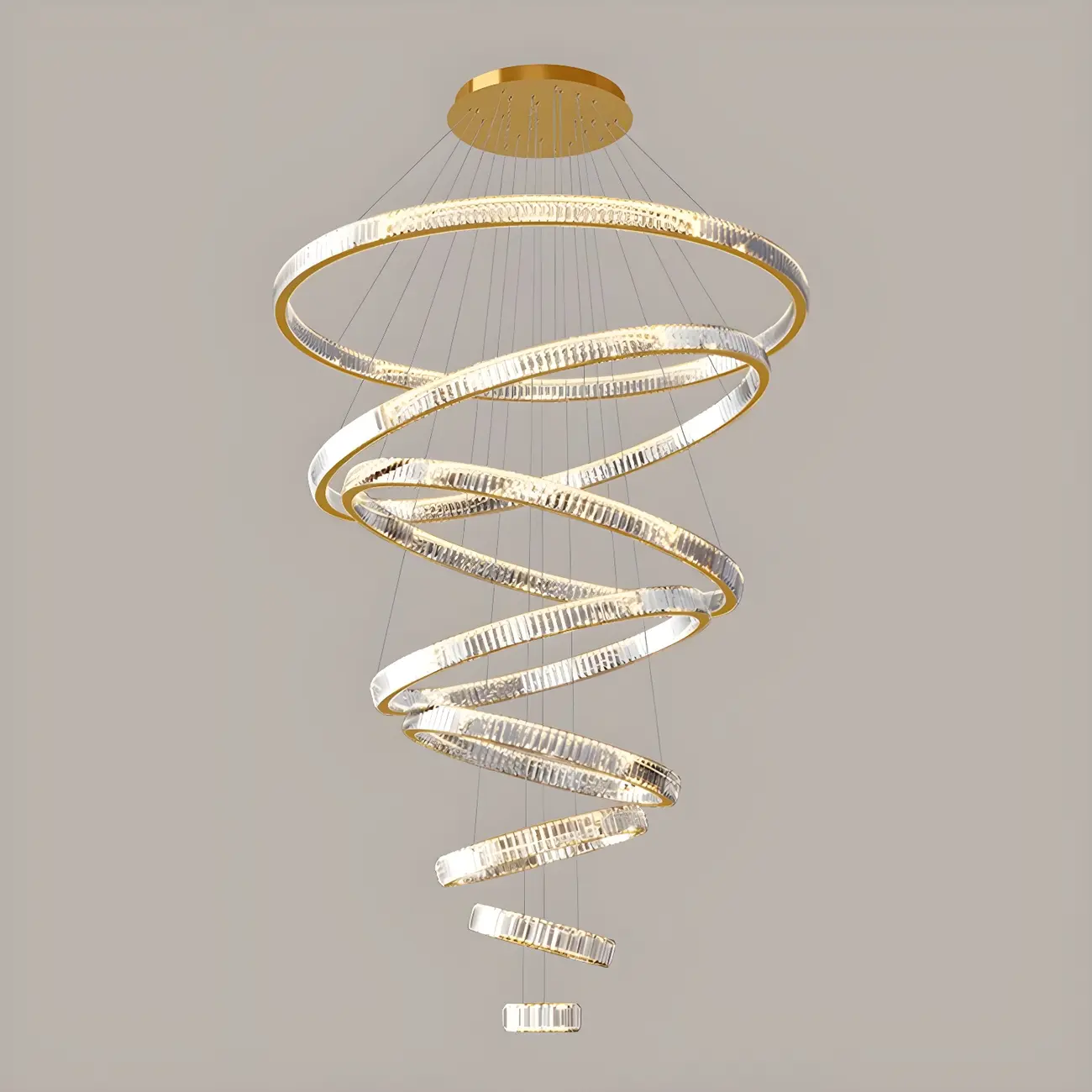Gold Spiral Ring Crystal Tier Chandelier Modern Remote LED