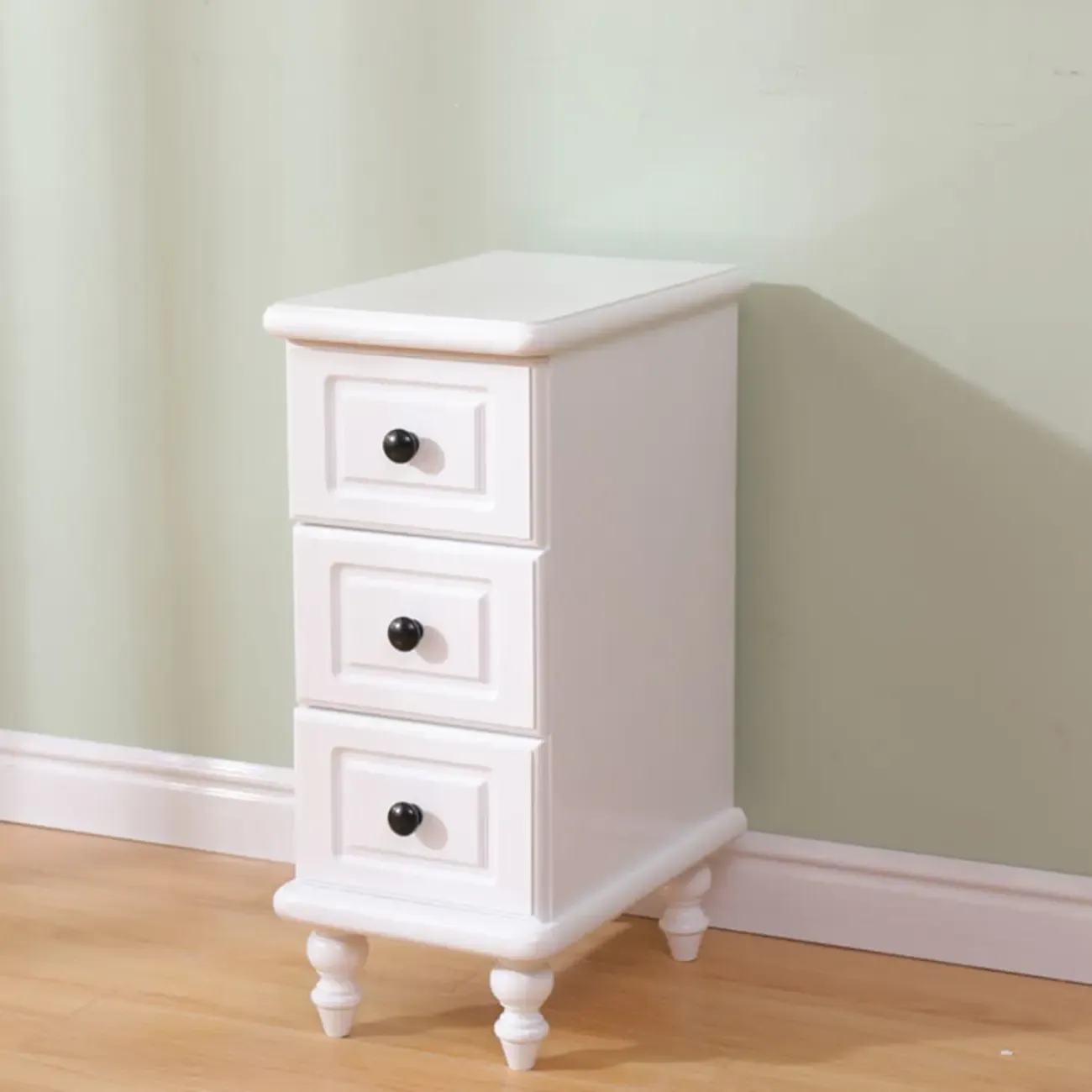 Art Deco Wood Top 3 Drawer Nightstand with Legs