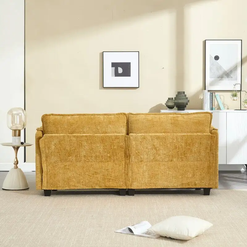 76.77 Chenille Upholstered Sofa with 2 Ottomans