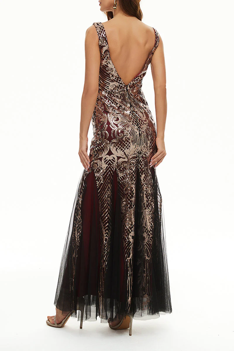 hulianfu Elegant College Patchwork Sequins V Neck Evening Dress Dresses - Deanwangkt