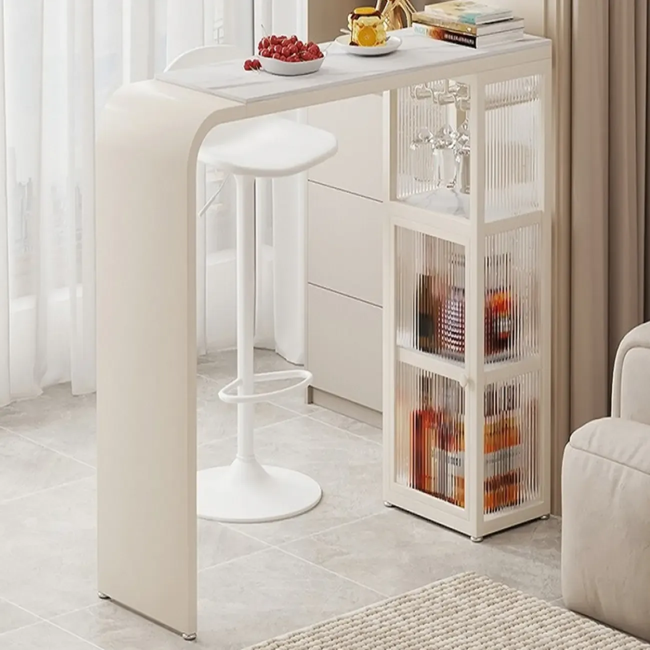 Nordic White Slate Metal Storage Bar Tables
