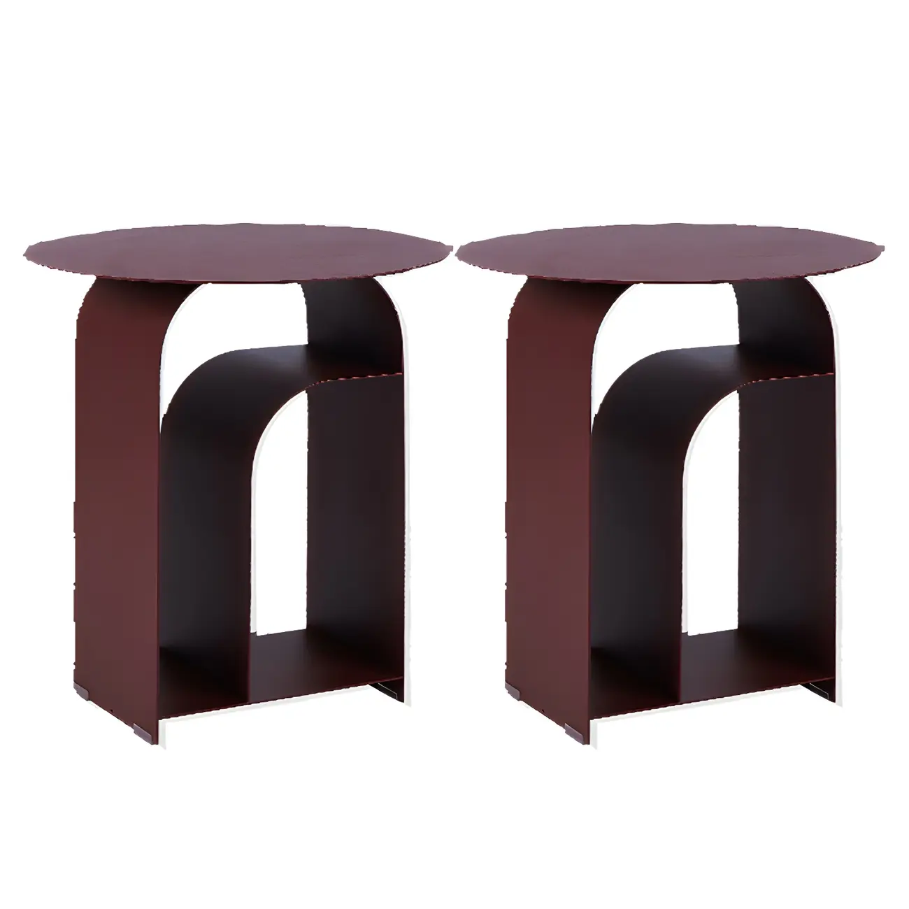 Industrial Narrow White Metal Bedside Table with Round Top