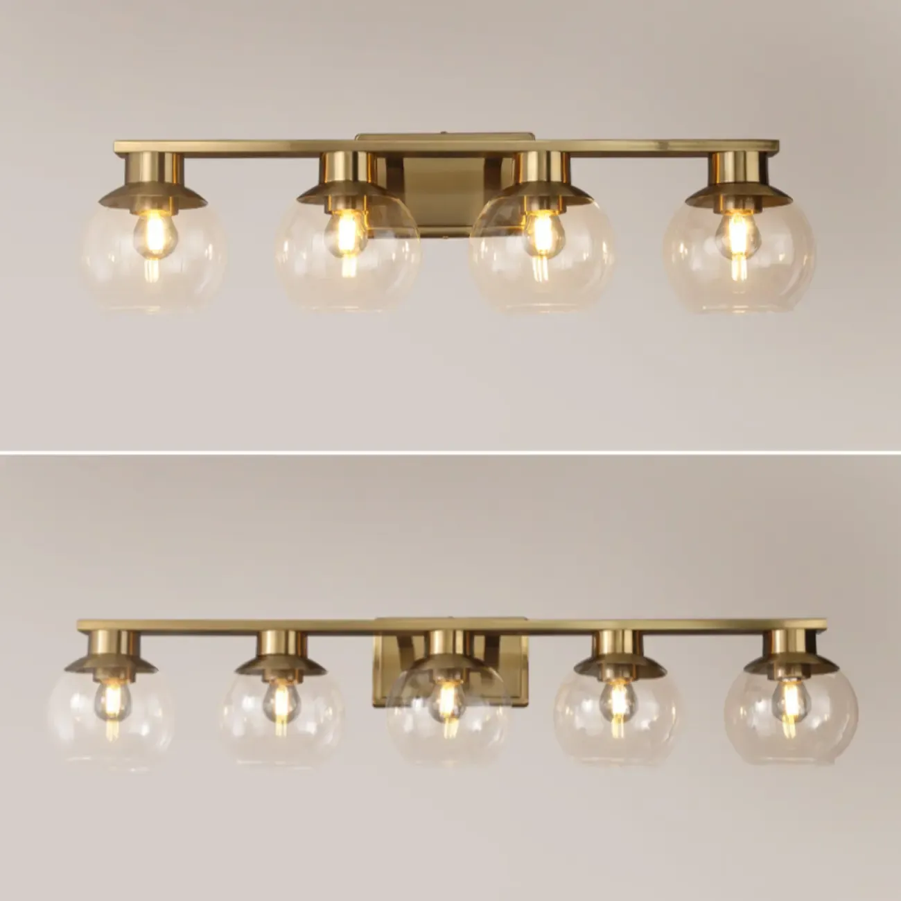 Classic Brass Vanity Lights with Transparent Ball Shade