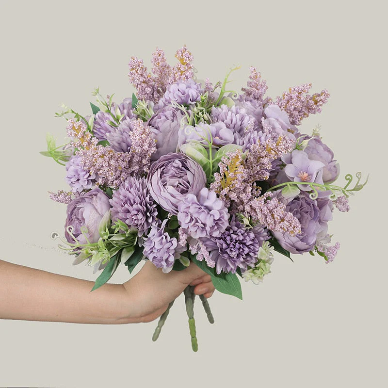 HULIANFU 2026  Artificial Flowers Vintage Silk Rose Bouquet Vintage Bride Holding Fake Flowers Home Wedding Decoration Accessories - Deanwangkt