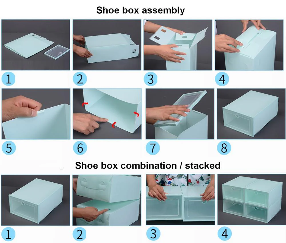 HULIANFU Wholesale 24pcs Shoe Box Set Classic White Foldable Storage Plastic Clear Home Organizer Shoe Rack Stack US CA&NJ warehouse - Deanwangkt