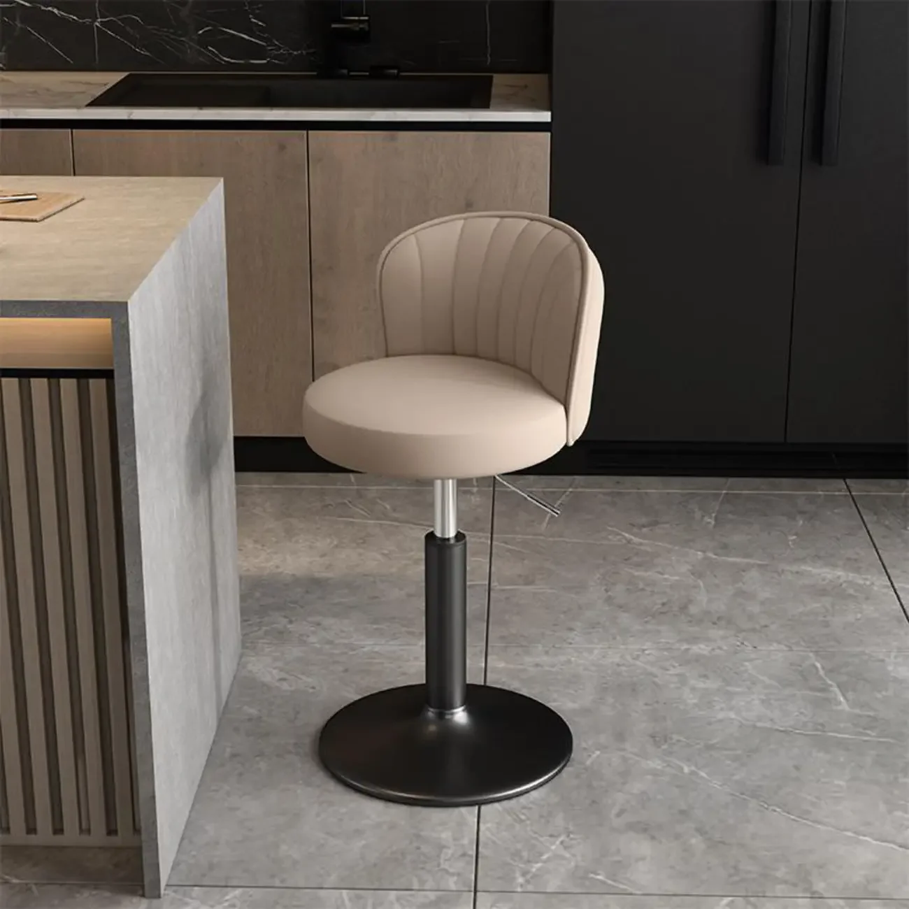 Modern Leather Adjustable Swivel Bar Stools with Back