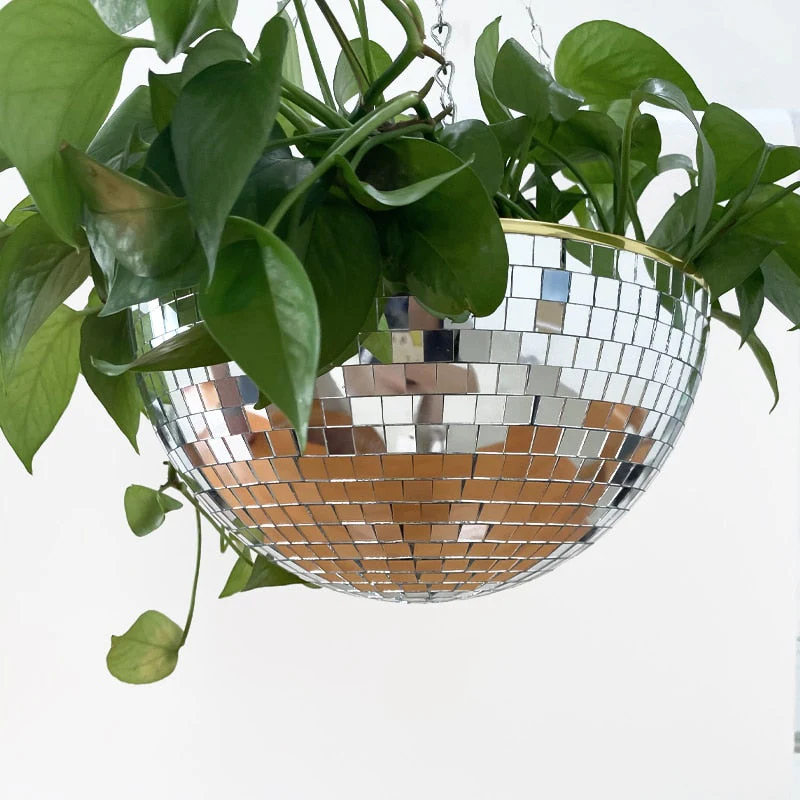 HULIANFU Retro Disco Ball Planter Basket Round Mirror Hanging Pot flower pot Wall Planter Pot Hangin Vase Desktop Decoration Balcony Vase - Deanwangkt