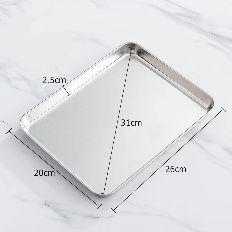 HULIANFU Stainless Steel Food Storage Trays Rectangle Steamed Sausage Fruit Pans Water Bread Kitchen Baking Shallow Dish Serving Plate - Deanwangkt