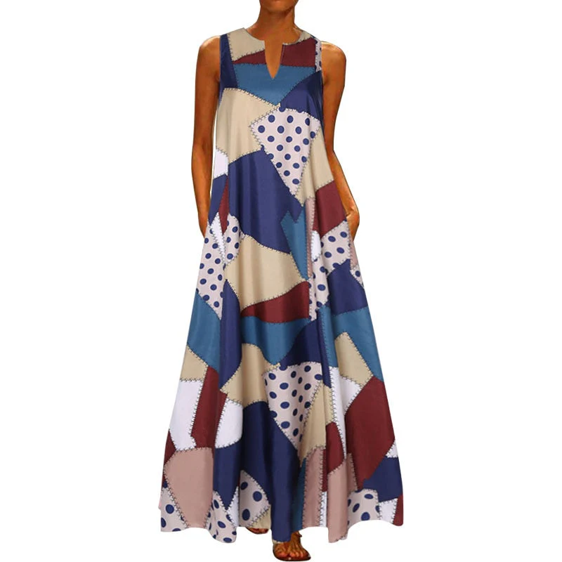 Floral Print Boho Casual Long Dress Summer Clothes For Women V-neck Sexy Off Shoulder Ladies Dresses Plus Size Maxi Dress - Deanwangkt