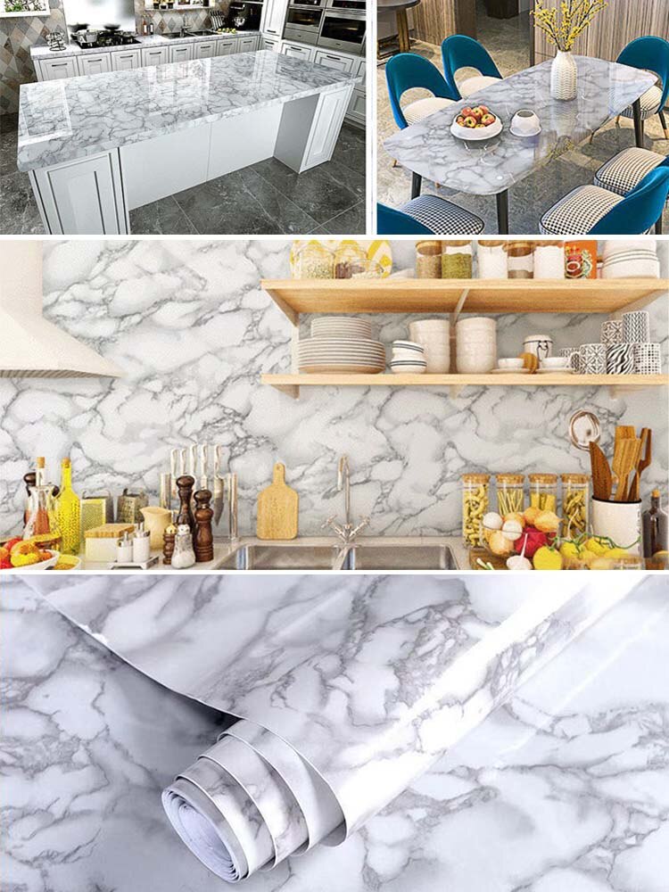 HULIANFU 「Elvesmall」Marble Wallpaper Rolls for Kitchen Furniture Refurbish Room Decor Wall Decorative Vinyl Self Adhesive Wall Stickers Home Decor - Deanwangkt
