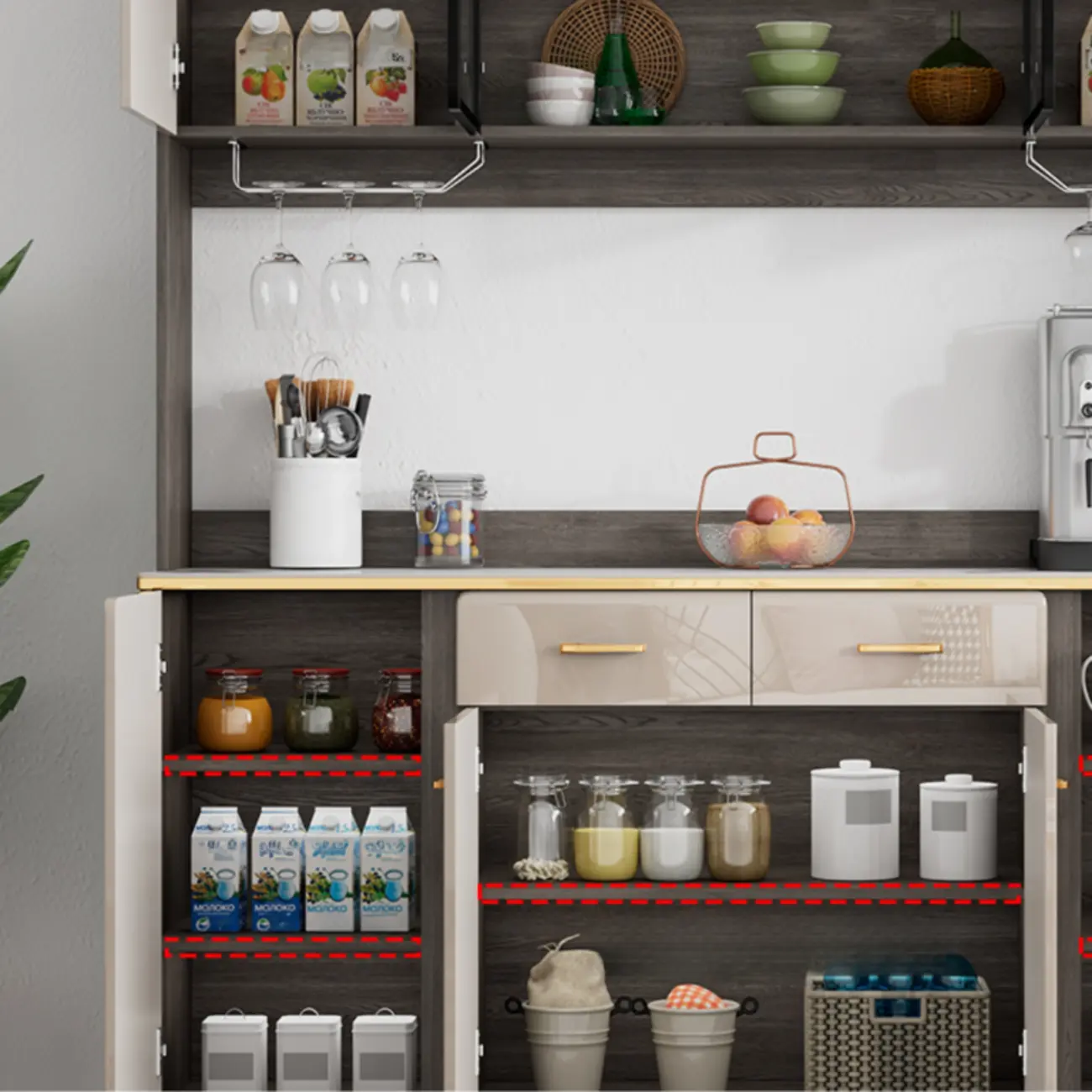 Glam Adjustable Wooden Dining Hutch China Cabinet