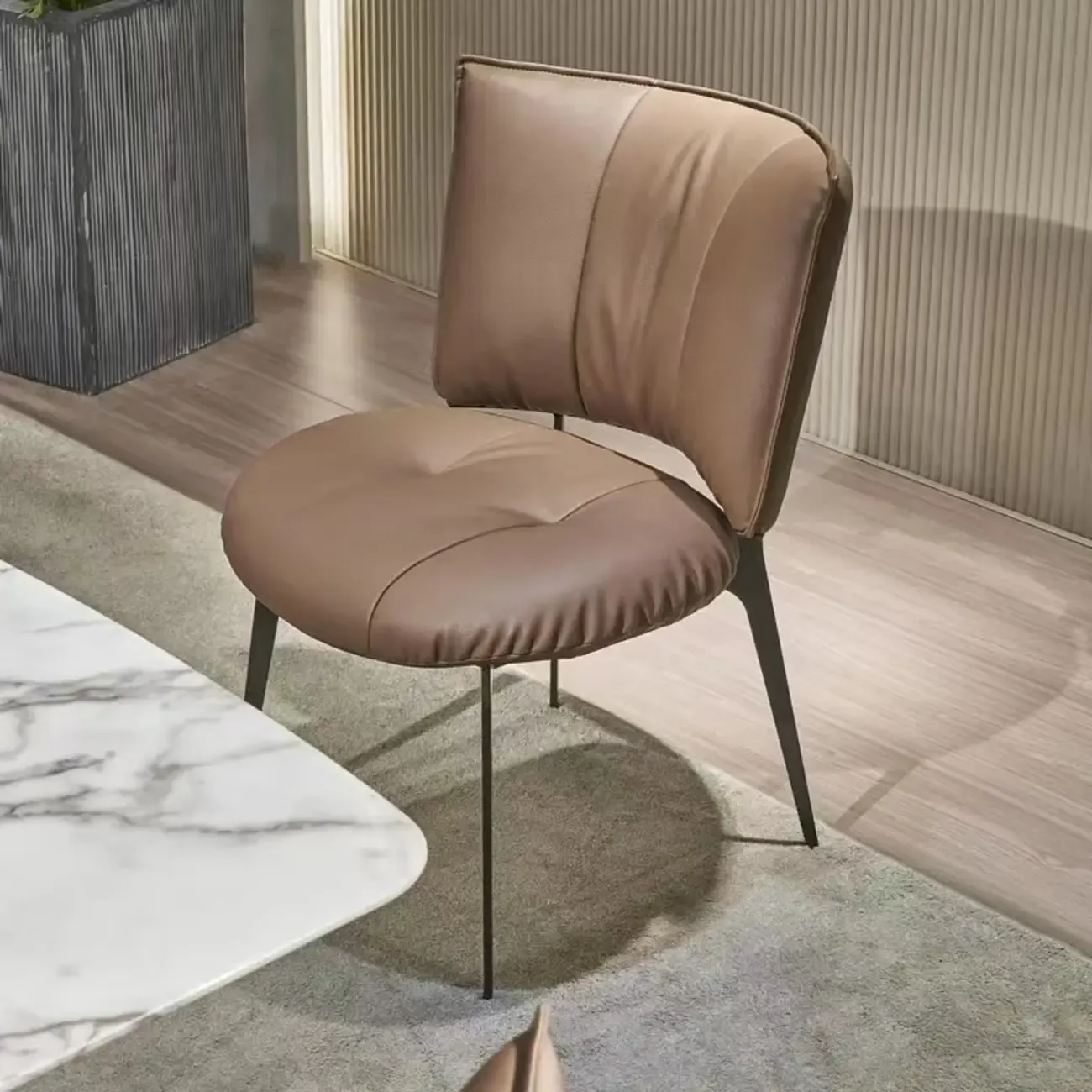 Modern Leather Low Back Dining Chair with Metal Legs