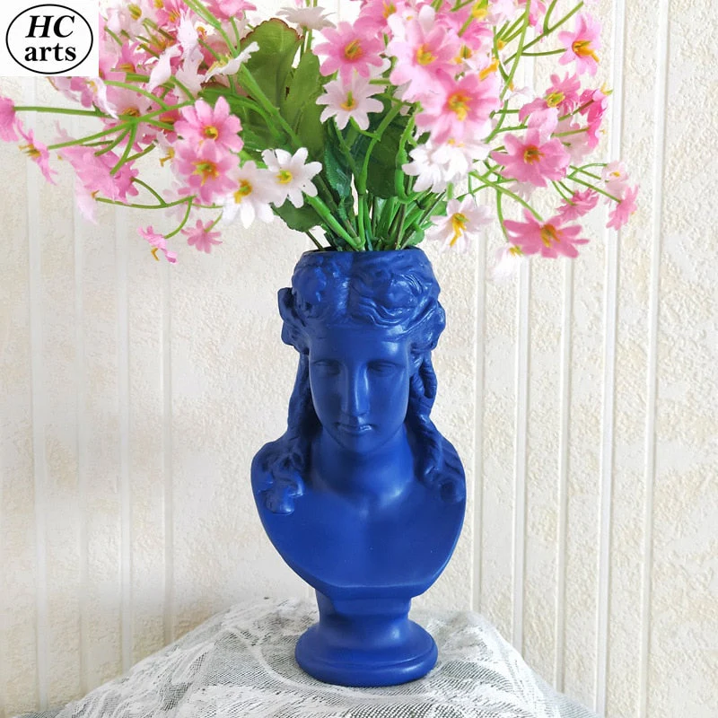 HULIANFU W&G Nordic Vase Home Decor Vase Creative Human Head Portrait Flower Vases Room Decoration Resin David Flower Vase Room Decor - Deanwangkt