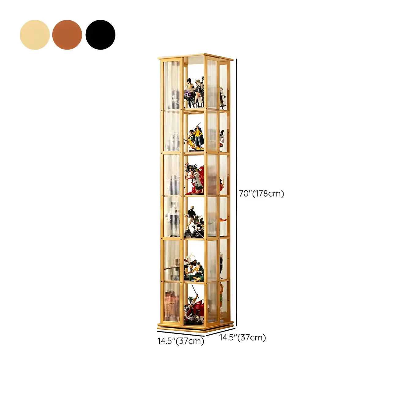 Modern Black Bamboo Tall Narrow Glass Open Display Cabinet